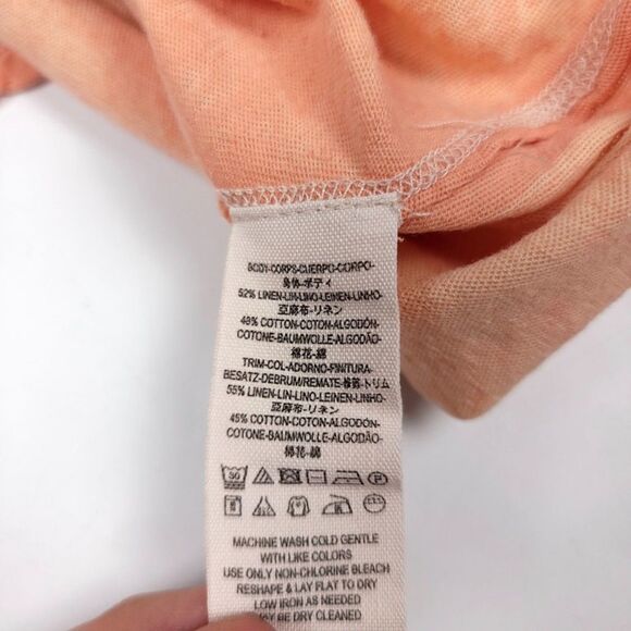 FREE PEOPLE Linen First Love Lace Up Long Sleeve Tunic Tee Peach Burnout Medium - Picture 7 of 8